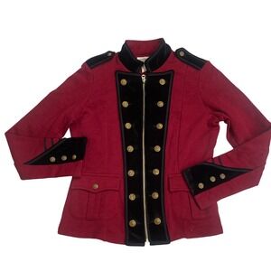 Denim & Supply Ralph Lauren Red Military Band Jacket Velvet Trim Gold Button L